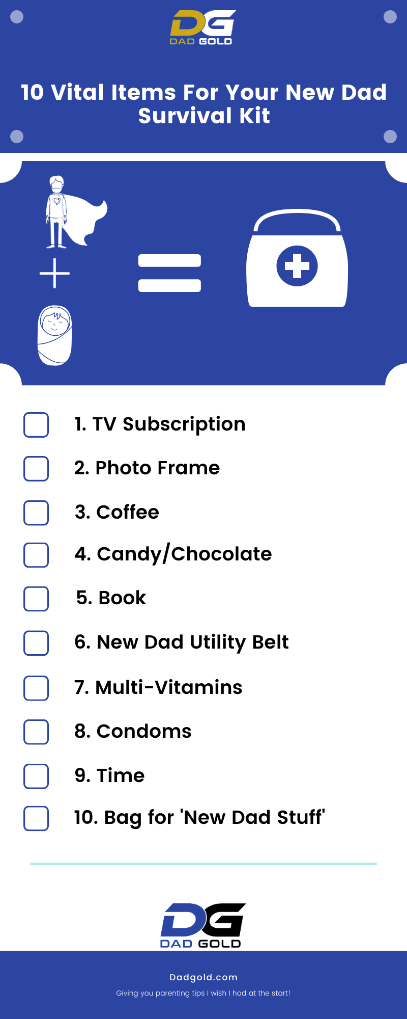 10 Vital Items For Your New Dad Survival Kit Ingraphic