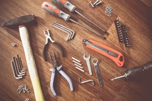 hardware tools on a table