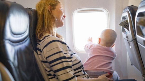 mom and baby on plane