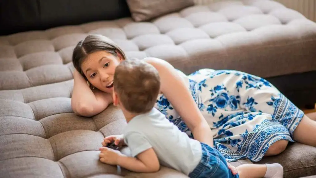 mom talking to toddler