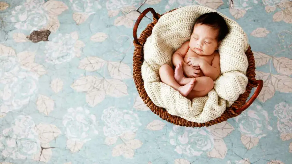 newborn sleeping in basket